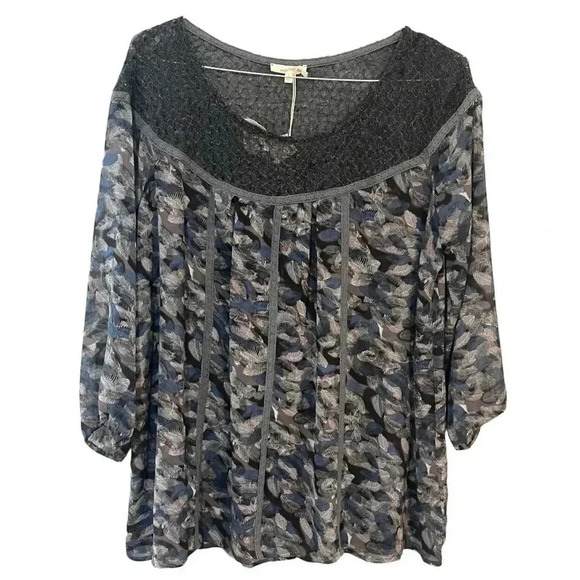 Mystree size L NWT pull-over sheer blouse with 3/4 sleeves w/elastic at cuff - Picture 4 of 10